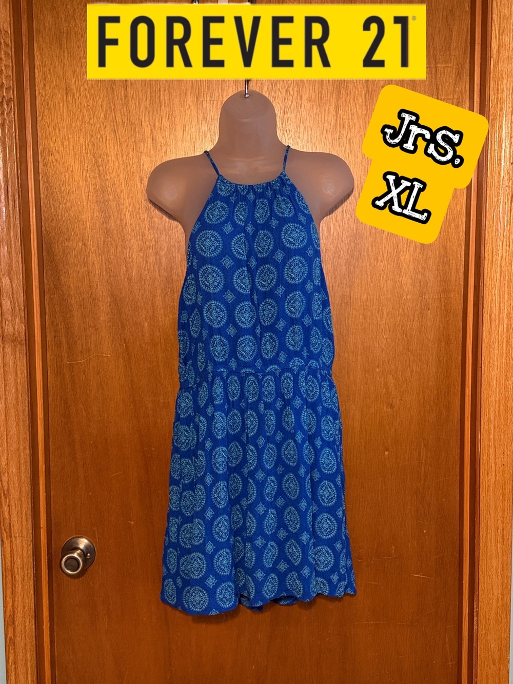 Forever 21 Royal Blue Boho Printed Casual Dress Jrs XL